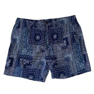 Lucky Brand Blue Bandana Flat Front 7" Shorts Mens Size 34 Flat Front Pockets